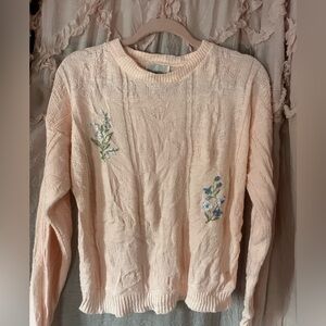 Vintage light Pink Sweater with embroidered flowers.